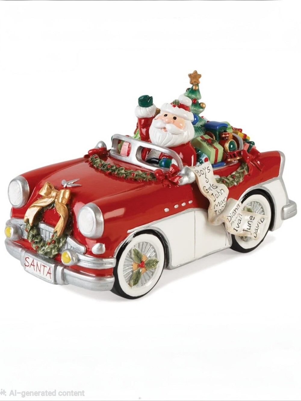 Fitz & Floyd Santa in Car 'Here Comes Santa Claus' Musical Figurine